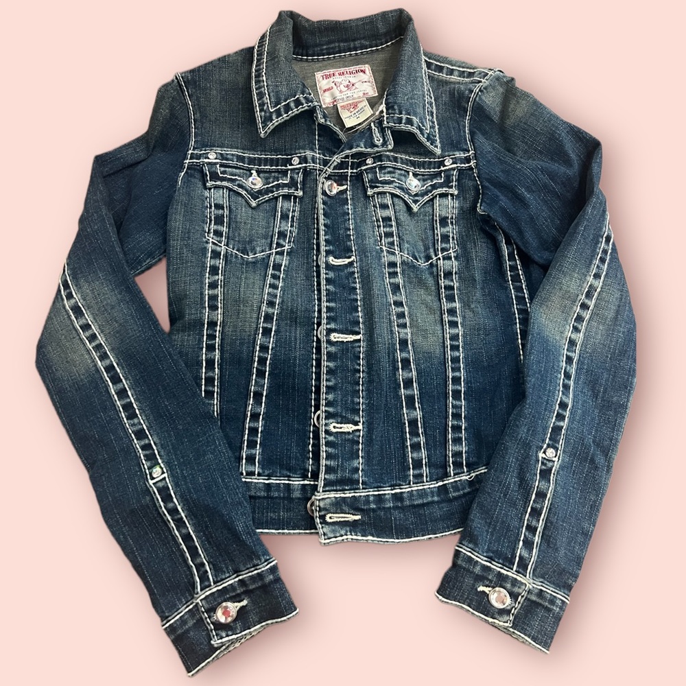 True Religion Dark Wash Denim Swarovski  Trucker Jacket